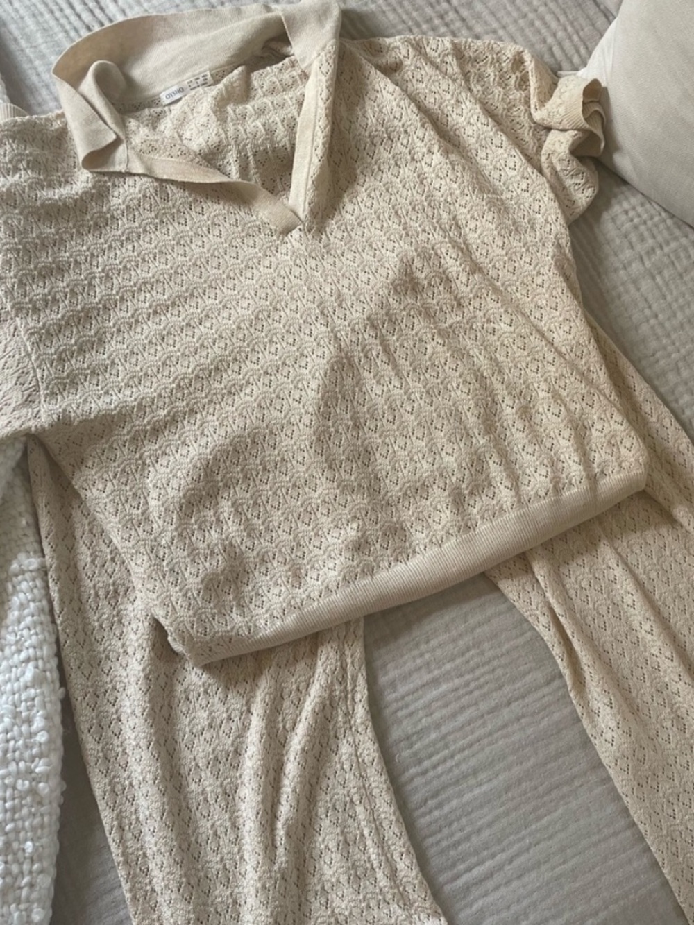 Oysho Oatmeal Open Knit Set